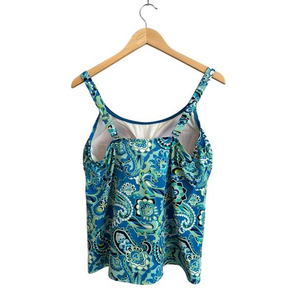 NEW Lands End Blue Green Paisley Shelf Bra Adjustable Straps Tankini Top Size 16 - Picture 4 of 6